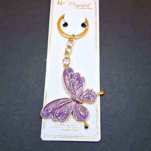 Purple Butterfly keychain sparkle  dangle charm keyring accessory